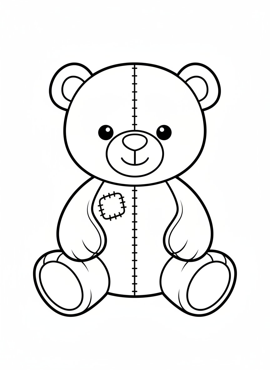 Cute Teddy Bear Coloring Page for Toddlers: Simple & Fun - Bear Coloring Page featuring Easy to Color and Cute - Free Printable Outline Drawing for Kids