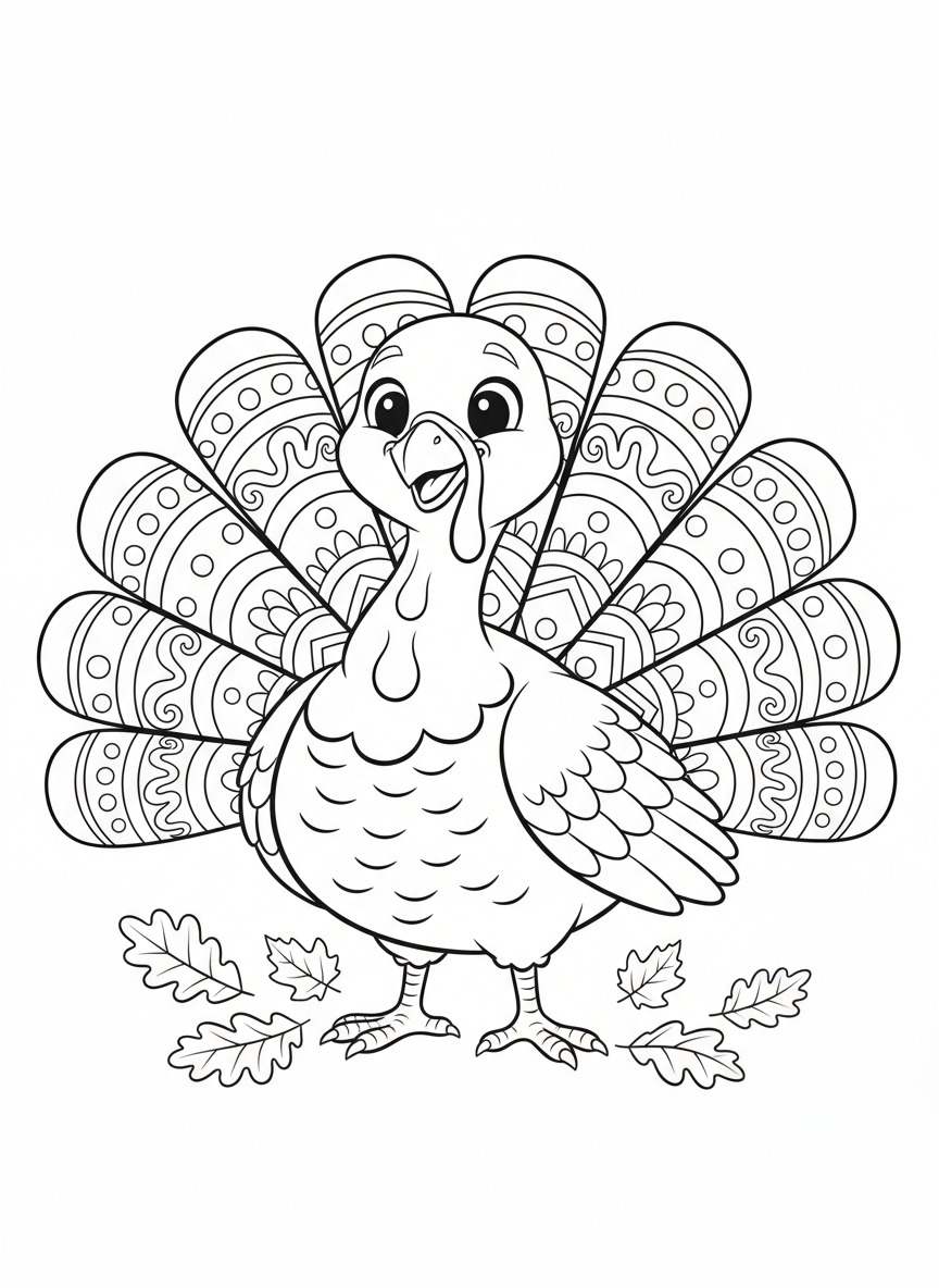 Cute Thanksgiving Turkey Coloring Page for Kids - Thanksgiving Coloring Page featuring Happy and Children - Free Printable Outline Drawing for Kids