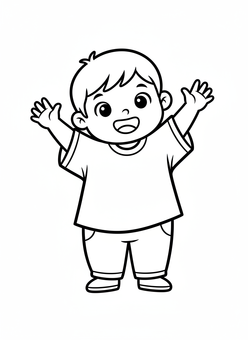 Cute Waving Child Coloring Page for Kids 3-5 - Child Coloring Page featuring Easy to Color and Cute - Free Printable Outline Drawing for Kids