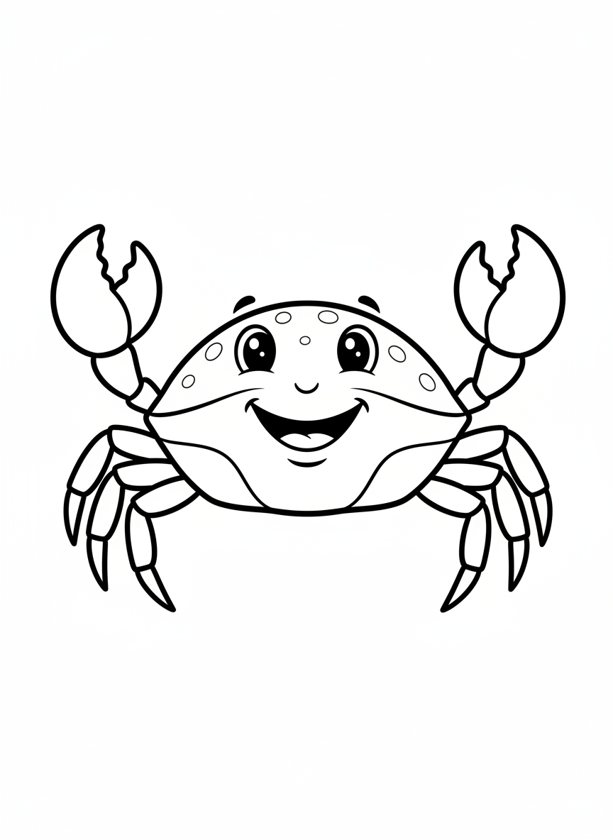 Cute Waving Crab Coloring Page for Kids 🦀 - Ocean Animal Coloring Page featuring Children and Cute - Free Printable Outline Drawing for Kids