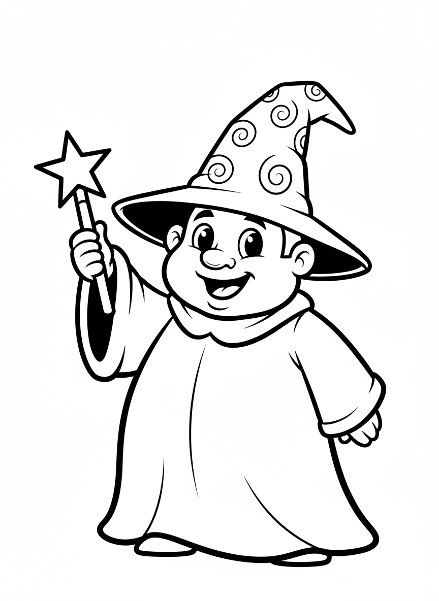 Cute Wizard Coloring Page for Kids: A Magical Adventure - Wizard Coloring Page featuring Cute and Fantasy - Free Printable Outline Drawing for Kids