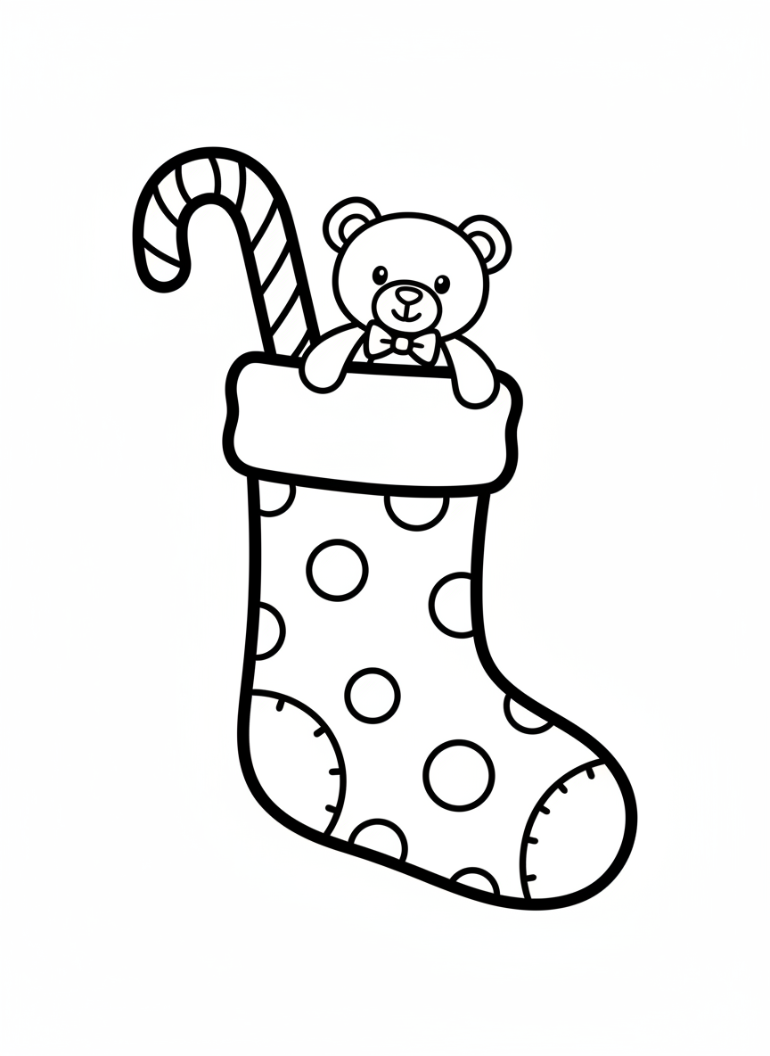 Festive Christmas Stocking Coloring Page for Kids - Christmas Coloring Page featuring Festive and Children - Free Printable Outline Drawing for Kids