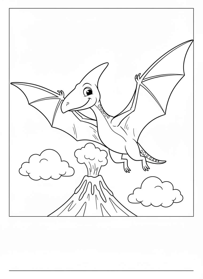 Flying Pterodactyl Dinosaur Coloring Page for Kids - Dinosaur Coloring Page featuring Dinosaur and Easy to Color - Free Printable Outline Drawing for Kids