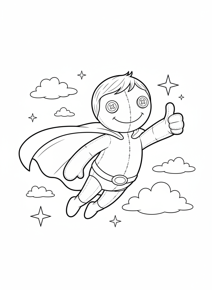 Flying Superhero Doll Coloring Page for Kids - Superhero Coloring Page featuring Easy to Color and Children - Free Printable Outline Drawing for Kids