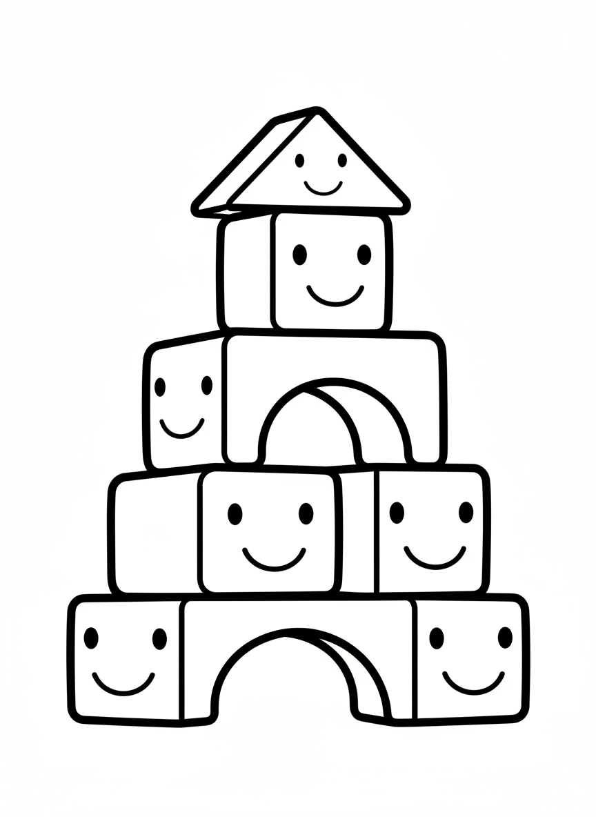 Friendly Building Blocks: A Fun & Simple Coloring Page for Young Kids - Toy Coloring Page featuring Children and Cute - Free Printable Outline Drawing for Kids