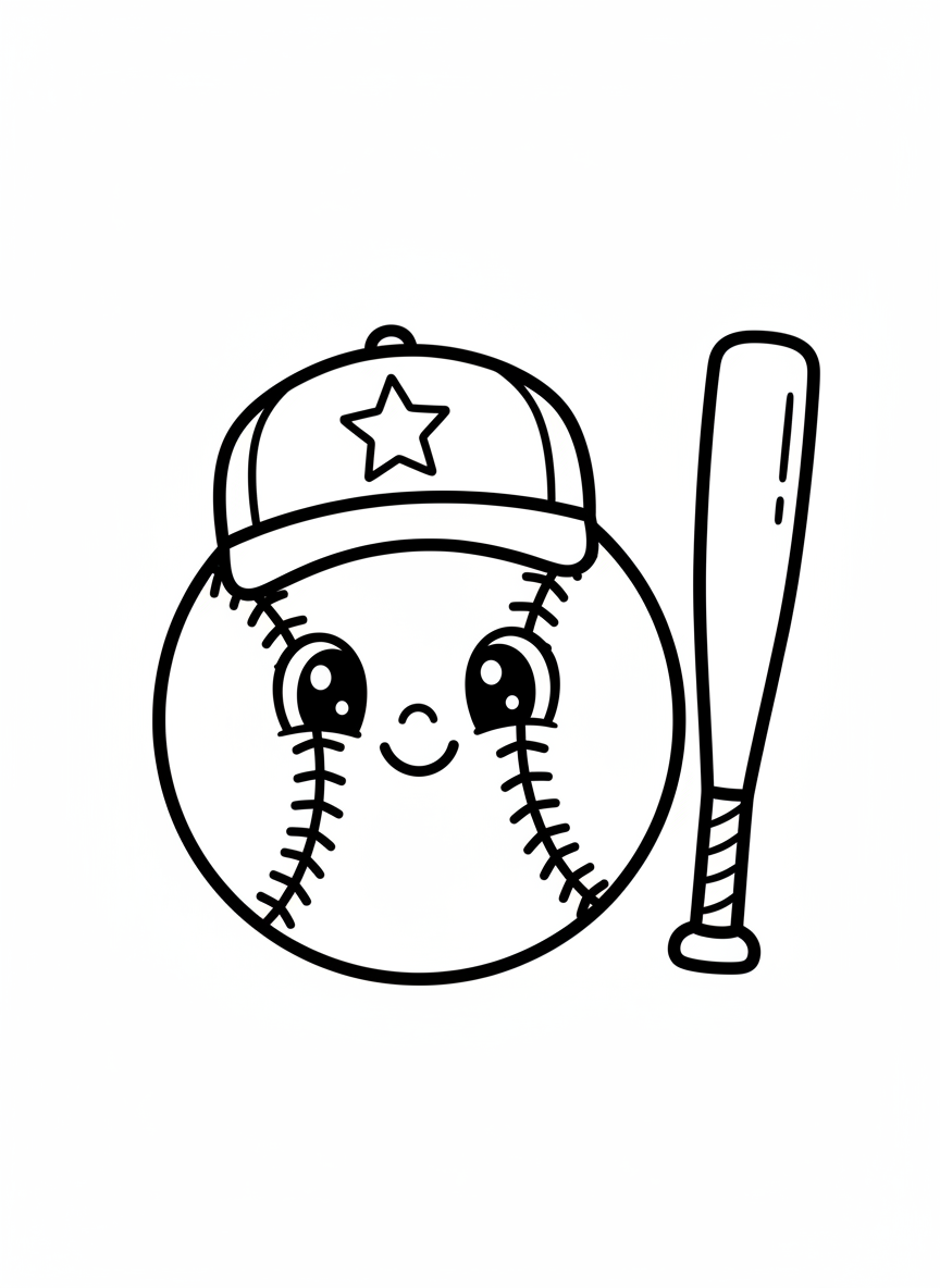 Friendly Cartoon Baseball Player Coloring Page for Kids - Sports Player Coloring Page featuring Children and Baseball - Free Printable Outline Drawing for Kids