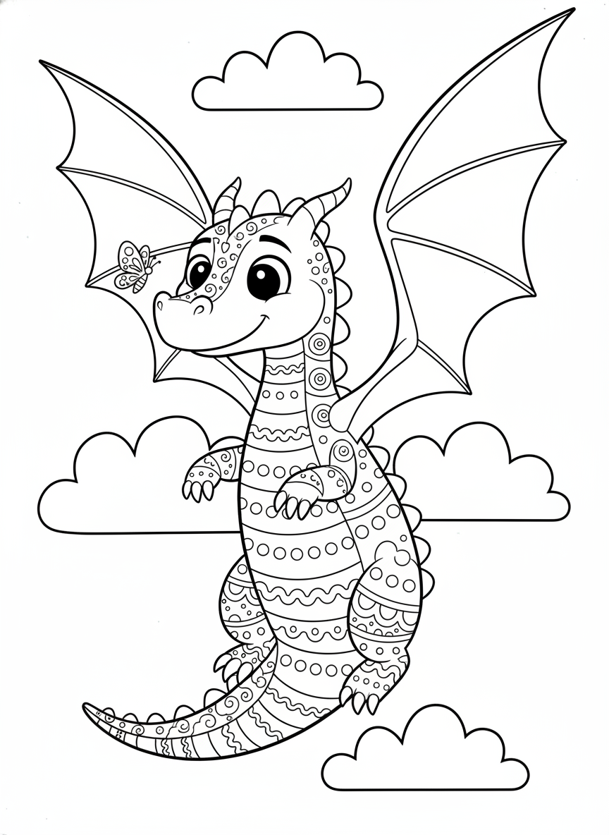 Friendly Cartoon Dragon Coloring Page for Kids - Dragon Coloring Page featuring Easy to Color and Children - Free Printable Outline Drawing for Kids