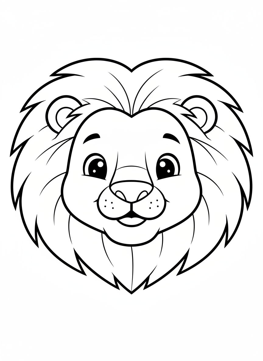 Friendly Cartoon Lion Coloring Page for Toddlers & Preschoolers - Lion Coloring Page featuring Children and Cute - Free Printable Outline Drawing for Kids