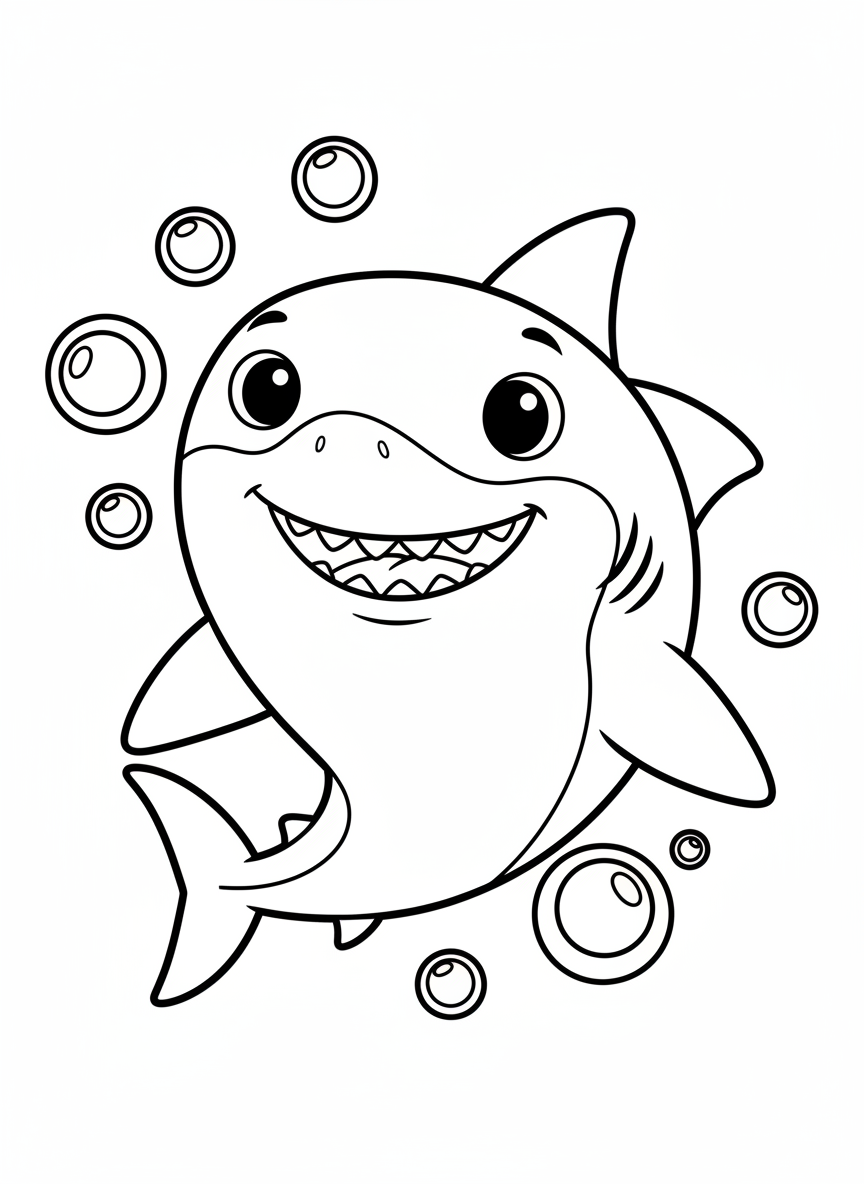 Friendly Cartoon Shark Coloring Page for Young Kids - Ocean Animal Coloring Page featuring Friendly and Ocean - Free Printable Outline Drawing for Kids