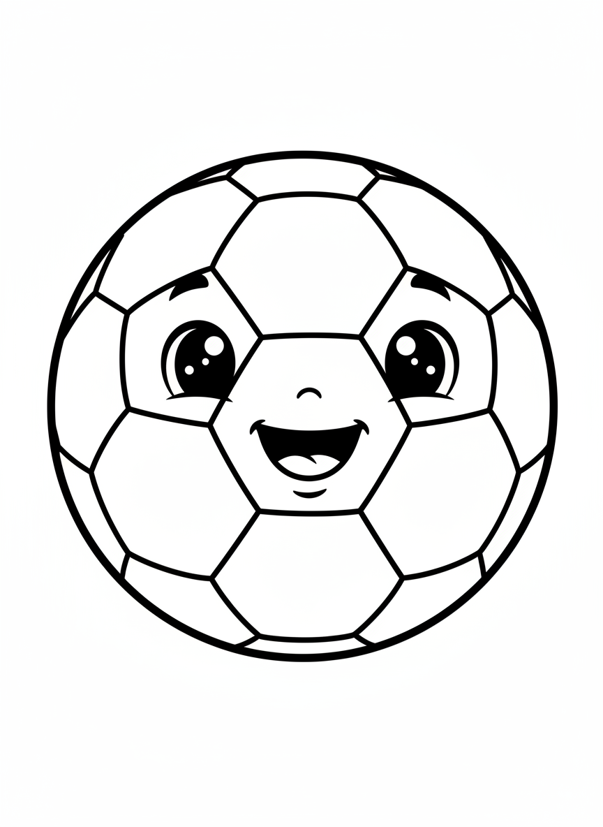 Friendly Cartoon Soccer Ball: Easy Coloring Page for Kids 3-5 - Sports Item Coloring Page featuring Children and Cute - Free Printable Outline Drawing for Kids