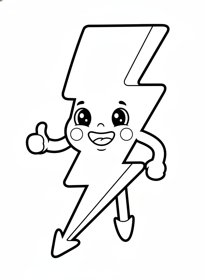 Freundlicher Blitz Ausmalbild für Kinder - Wetter Malvorlage mit Niedlich und Wetter - Kostenlose Druckbare Umrisszeichnung