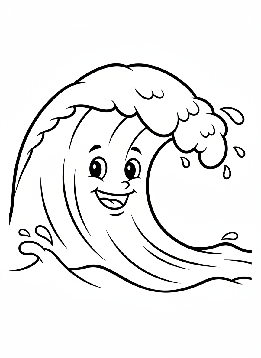 Friendly Ocean Wave Coloring Page for Kids - Simple & Cute Cartoon - Seascape Coloring Page featuring Ocean and Cute Cartoon - Free Printable Outline Drawing for Kids