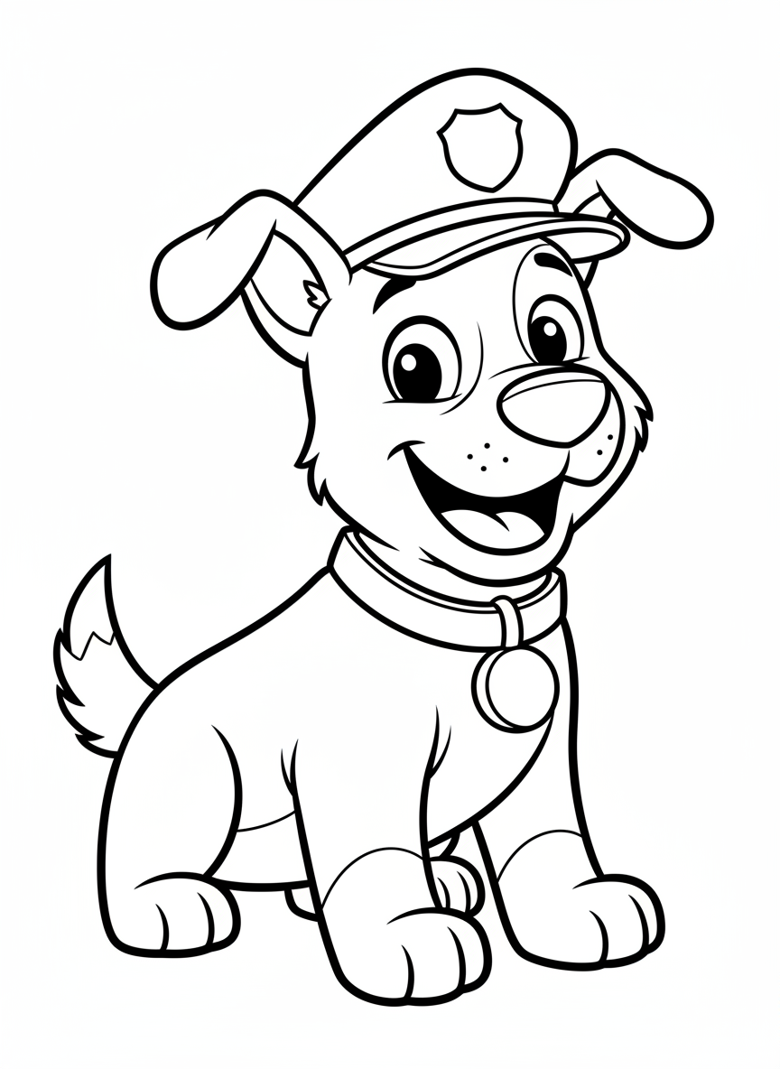 Friendly Police Dog Coloring Page for Kids - Dog Coloring Page featuring Children and Cute - Free Printable Outline Drawing for Kids