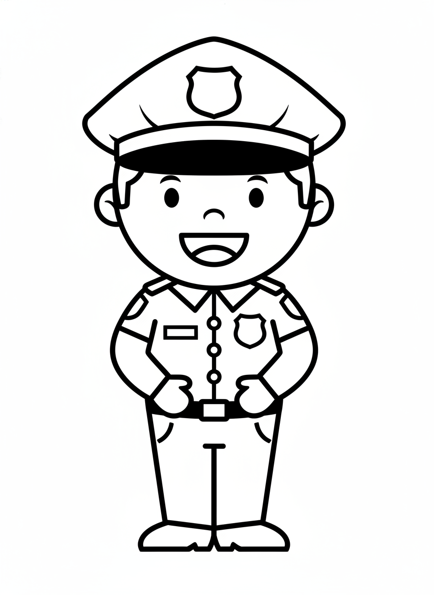 Friendly Police Officer Coloring Page for Kids - Occupation Coloring Page featuring Children and Cute - Free Printable Outline Drawing for Kids