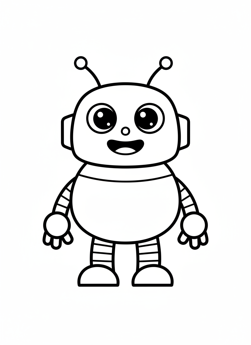 Friendly Robot Coloring Page for Kids - Robot Coloring Page featuring Cute and Children - Free Printable Outline Drawing for Kids