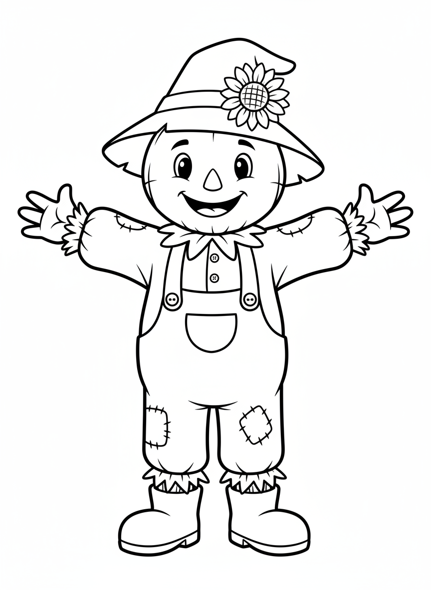 Friendly Scarecrow Coloring Page for Kids - Scarecrow Coloring Page featuring Easy to Color and Children - Free Printable Outline Drawing for Kids