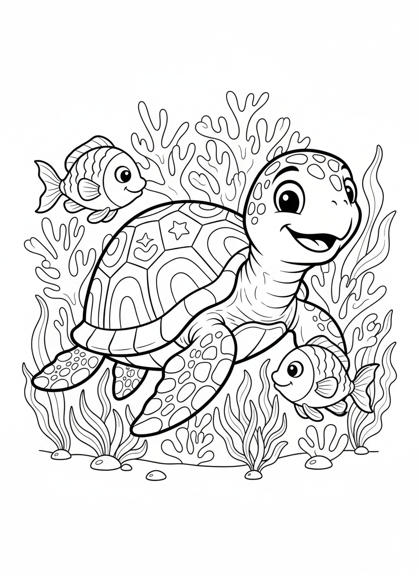 Friendly Sea Turtle Underwater Adventure: A Kids' Coloring Page - Ocean Animal Coloring Page featuring Easy to Color and Cute - Free Printable Outline Drawing for Kids