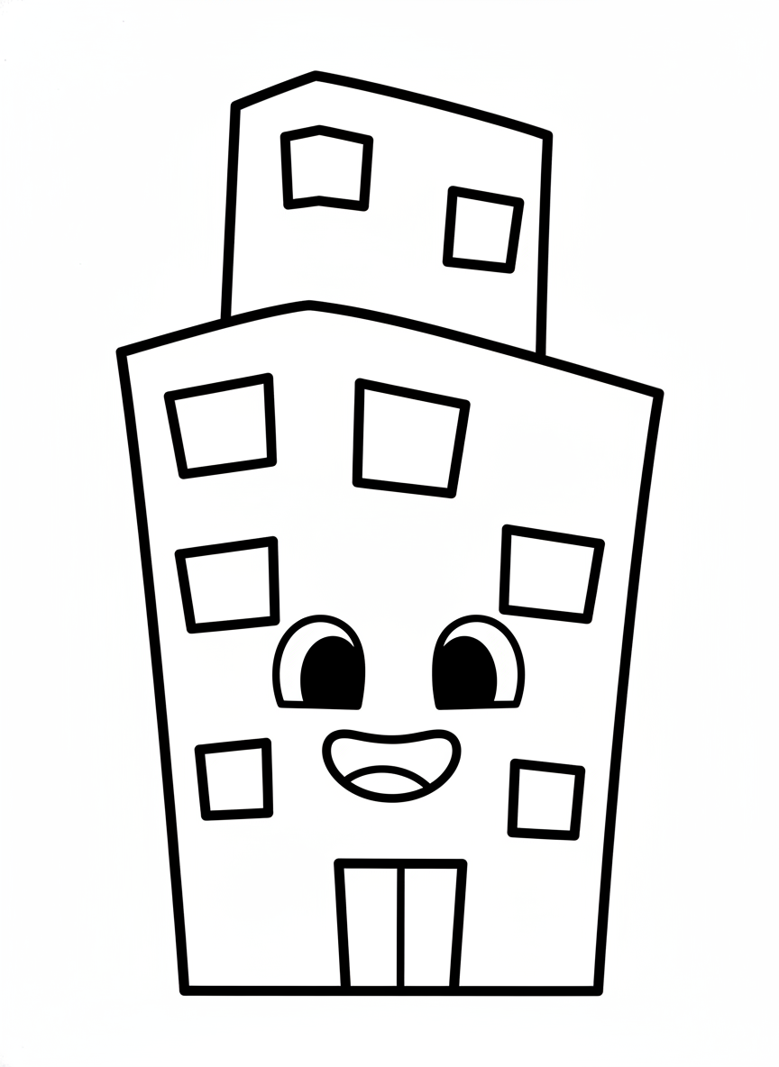 Friendly Skyscraper Fun: Easy Coloring Page for Kids - Building & City Coloring Page featuring Children and Playful - Free Printable Outline Drawing for Kids
