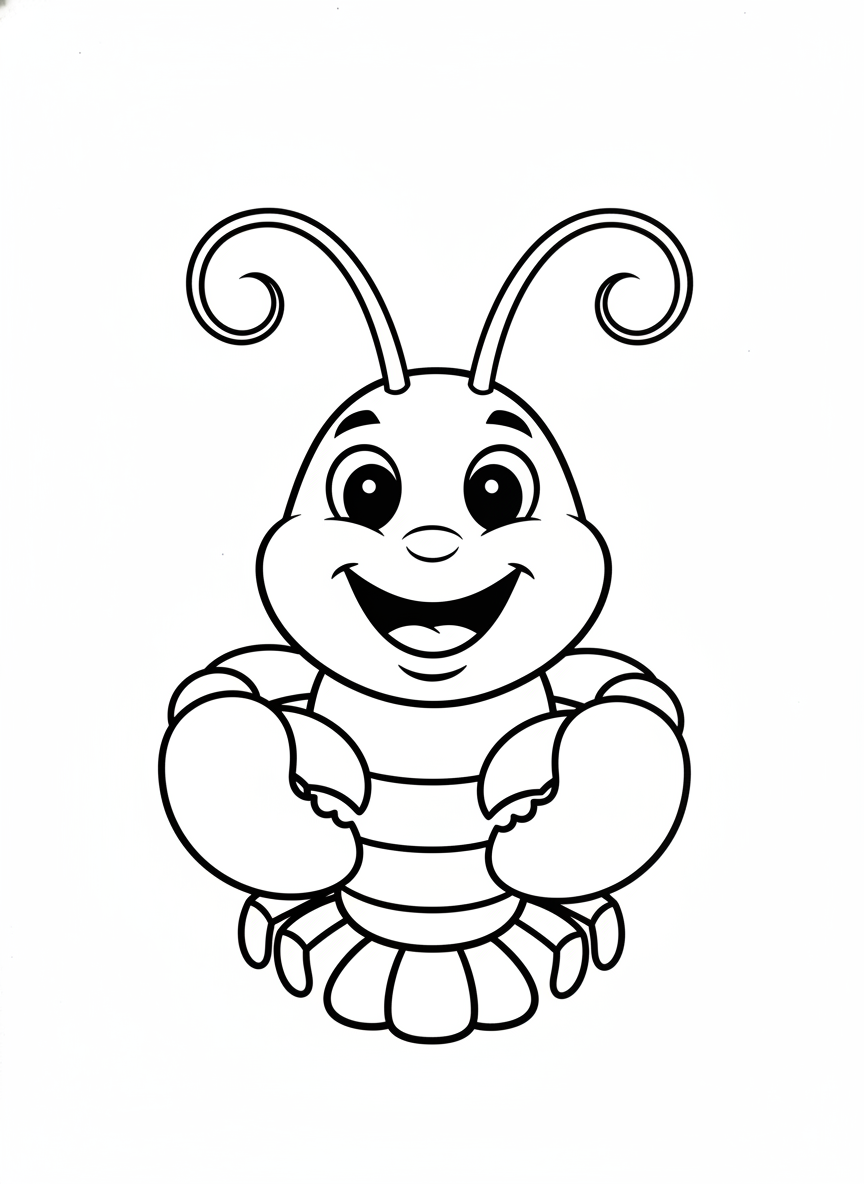 Page de Coloriage Homard Souriant et Amical pour Enfants - Animal Marin Coloriage avec Enfants et Animal Marin - Dessin au Trait Gratuit Imprimable