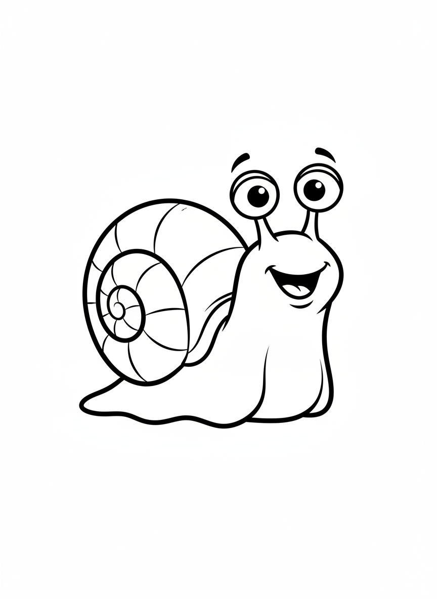 Friendly Snail Coloring Page: Easy Fun for Young Kids - Snail Coloring Page featuring Children and Cute - Free Printable Outline Drawing for Kids
