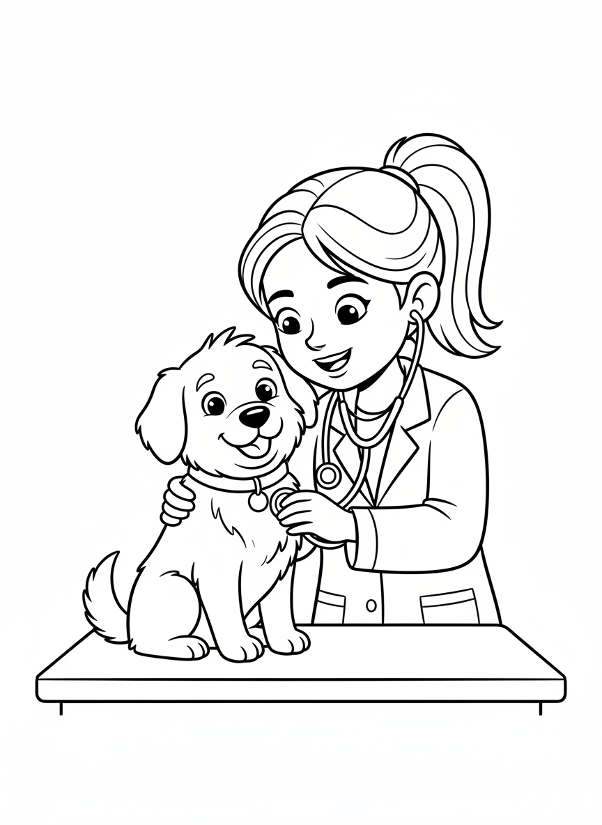 優しい獣医と幸せな犬のぬりえ（子供向け） - 犬 ぬりえページ 子供とかわいい - 無料印刷可能な輪郭画