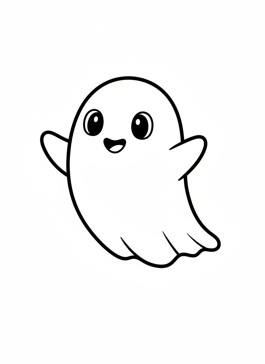 Fantasma Amigable Saludando Página para Colorear para Niños - Halloween Dibujo para Colorear con Fácil de colorear y Niños - Dibujo de Contorno Gratis Imprimible
