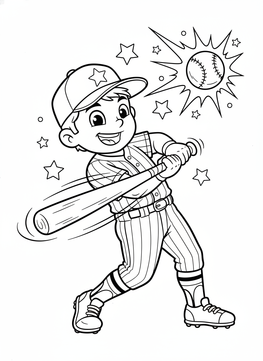 Fun Baseball Player Coloring Page for Kids - Sports Player Coloring Page featuring Children and Active - Free Printable Outline Drawing for Kids