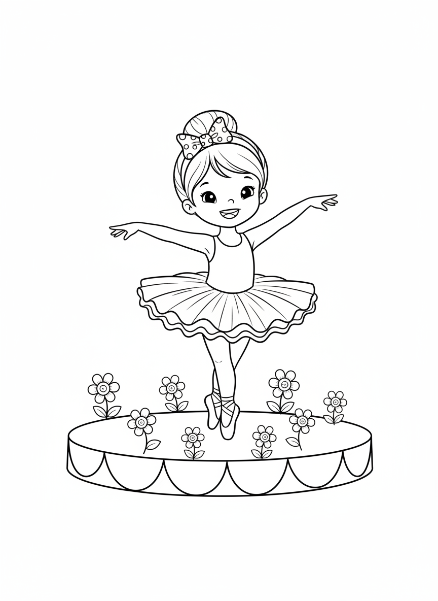 Graceful Ballerina Pirouette: A Delightful Kids' Coloring Page - Ballet Coloring Page featuring Easy to Color and Cute - Free Printable Outline Drawing for Kids