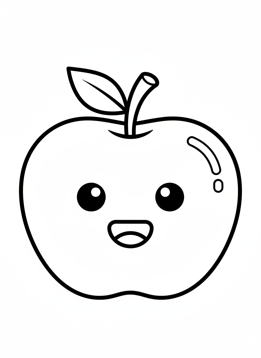 Happy Apple Coloring Page for Young Children - Fruit Coloring Page featuring Cute and Fruit - Free Printable Outline Drawing for Kids
