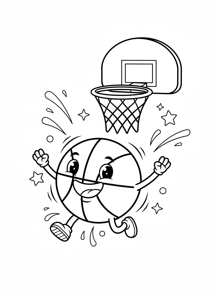 Happy Basketball Player Coloring Page for Kids - Sports Player Coloring Page featuring Happy and Children - Free Printable Outline Drawing for Kids