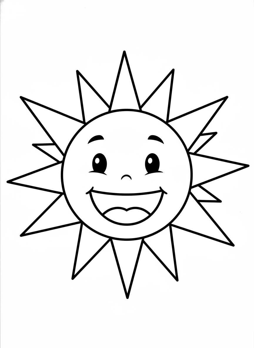兒童快樂卡通太陽塗色頁 - 太陽 著色頁 可愛、兒童 - 免費可列印輪廓畫