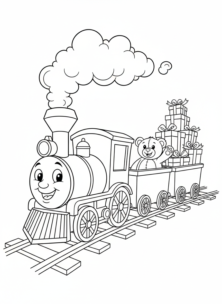 笑顔のカートレイン冒険ぬり絵 - 電車 ぬりえページ 子供とかわいい - 無料印刷可能な輪郭画