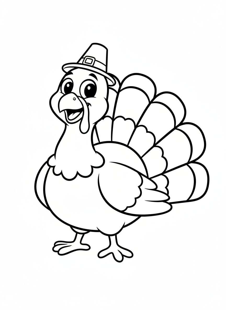 Happy Cartoon Turkey Coloring Page for Kids 3-5 - Turkey Coloring Page featuring Children and Cute - Free Printable Outline Drawing for Kids