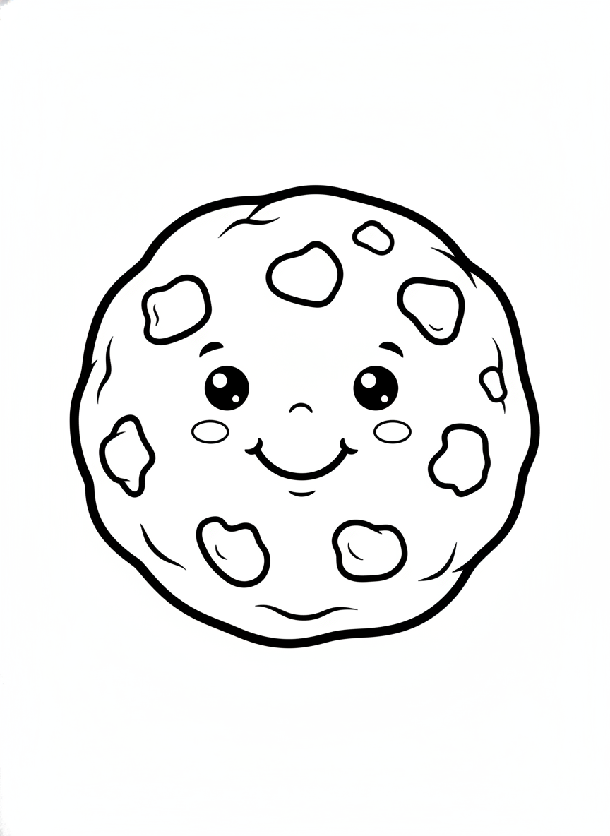 Happy Chocolate Chip Cookie Coloring Page for Kids - Dessert Cookies Coloring Page featuring Cute and Kids - Free Printable Outline Drawing for Kids