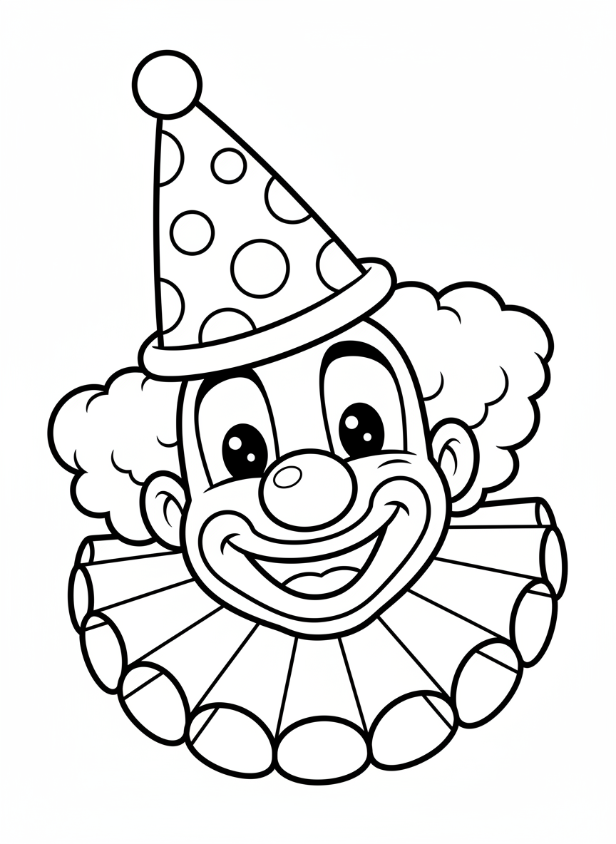 Happy Circus Clown Coloring Page for Kids 3-5 - Clown Coloring Page featuring Cute and Circus - Free Printable Outline Drawing for Kids