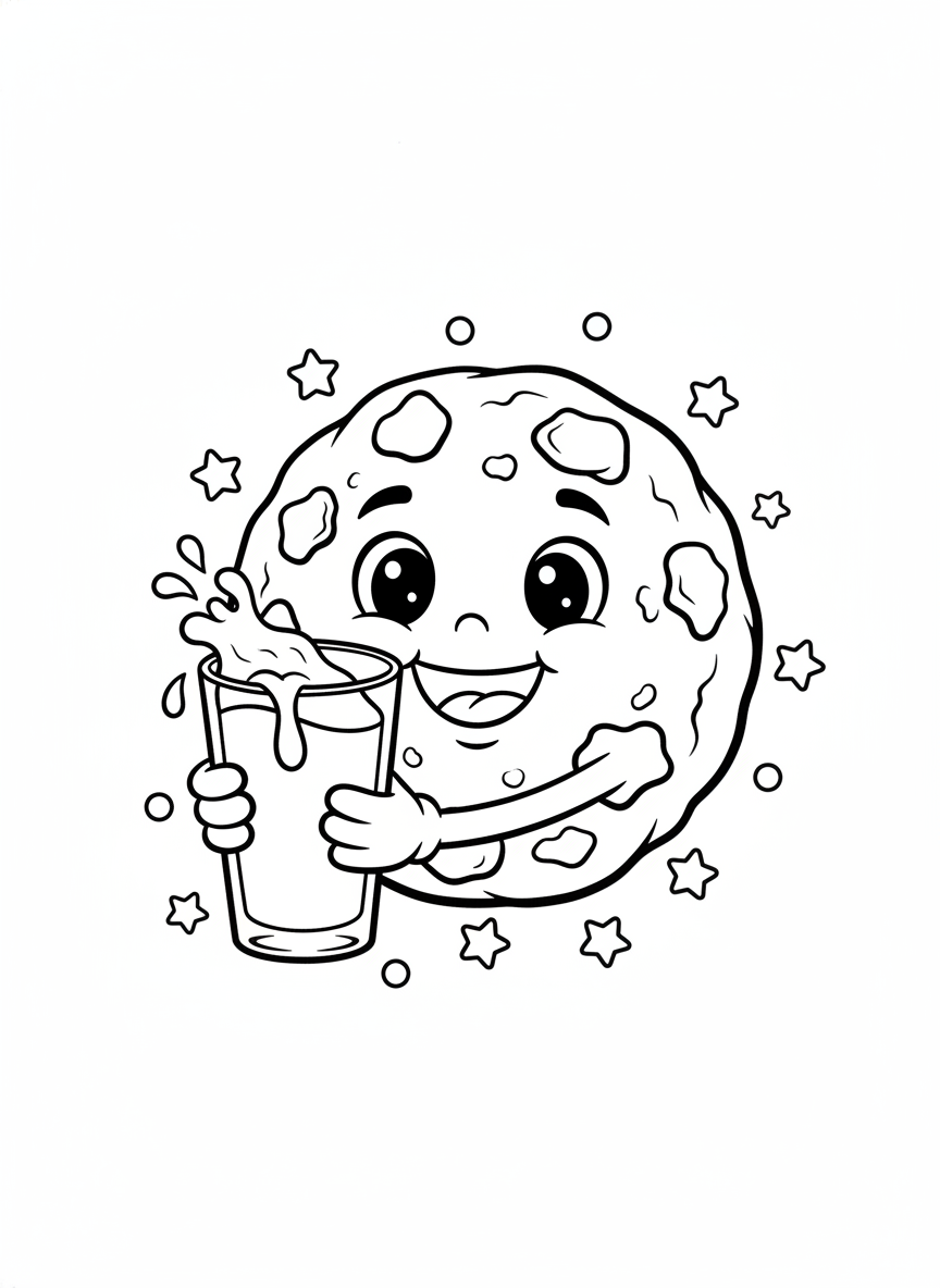 Happy Cookie & Milk Coloring Page for Kids - Dessert Cookies Coloring Page featuring Food and Happy - Free Printable Outline Drawing for Kids