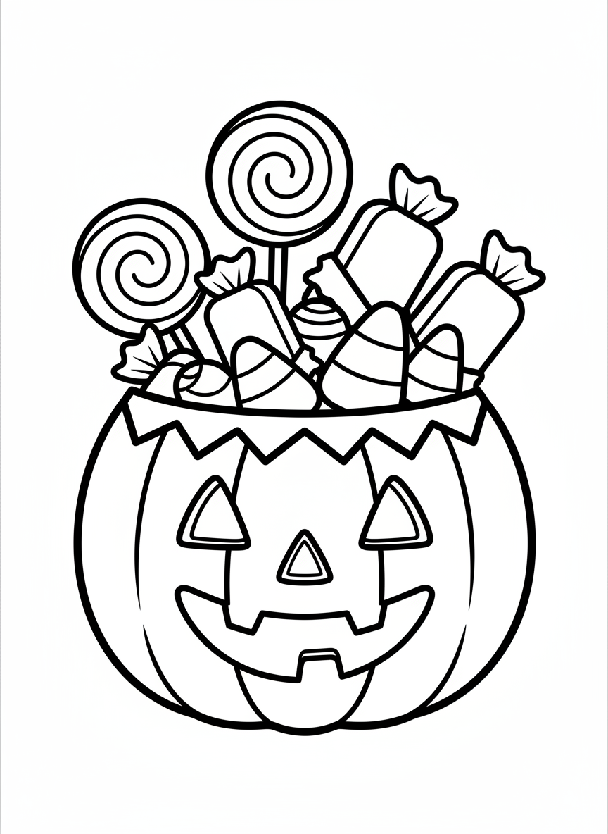 ハロウィンかぼちゃキャンディバケツ塗り絵 - ハロウィン ぬりえページ 子供とかわいい - 無料印刷可能な輪郭画