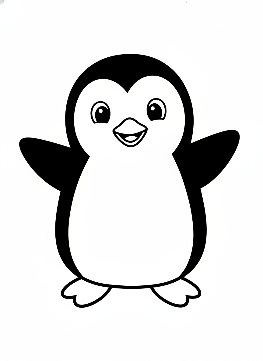 Página de Colorir Pinguim Feliz - Simples e Fofa - Pinguim Desenho para Colorir com Amigável e Fácil de Colorir - Desenho de Contorno Grátis Imprimível