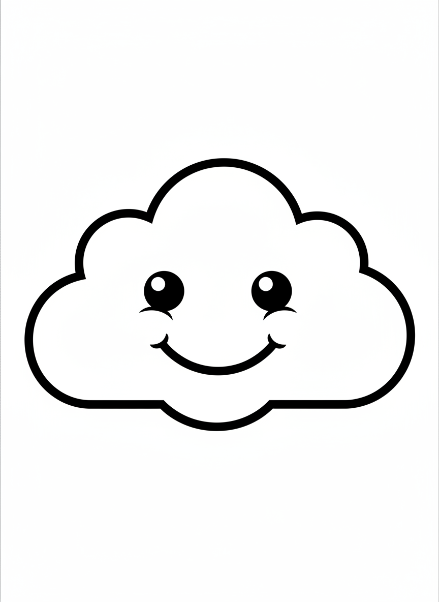 笑顔のハッピーな雲ぬりえ（幼児向け） - 雲 ぬりえページ 楽しいと子供 - 無料印刷可能な輪郭画