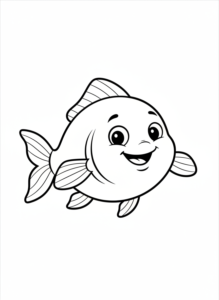 笑顔のフレンドリーな魚ぬりえ（子供向け） - 海の動物 ぬりえページ 楽しいと海 - 無料印刷可能な輪郭画