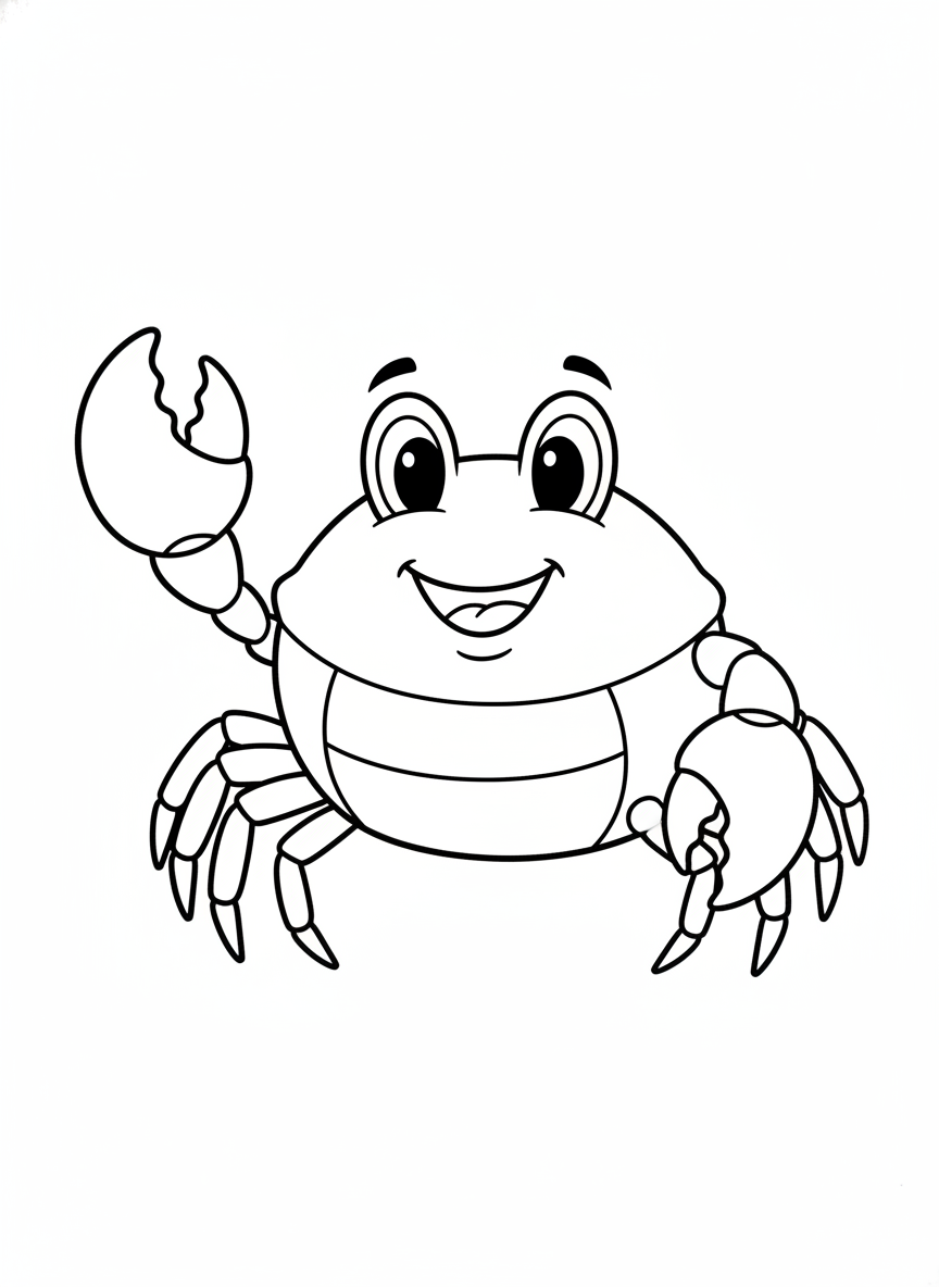 3-5歳向けハッピーカニの塗り絵 - 海の動物 ぬりえページ 楽しいと海 - 無料印刷可能な輪郭画