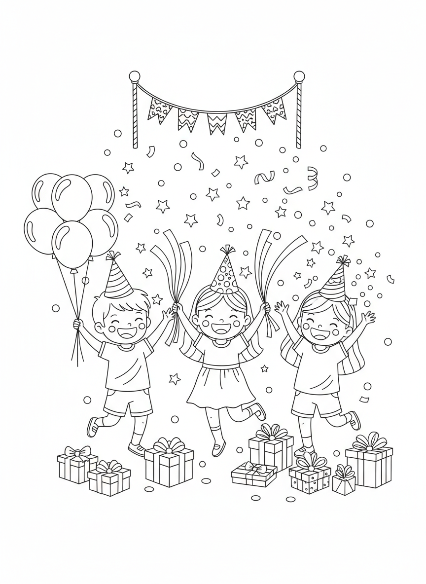 Joyful Festival Celebration: Fun Coloring Page for Kids 5-8 - Festival Celebration Coloring Page featuring Easy to Color and Cute - Free Printable Outline Drawing for Kids