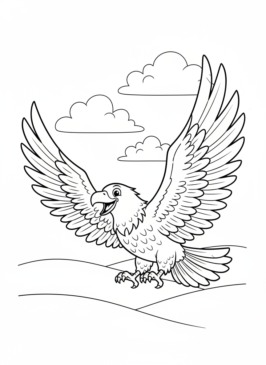 Majestic Flying Eagle Coloring Page for Kids - Bird Coloring Page featuring Easy to Color and Nature - Free Printable Outline Drawing for Kids