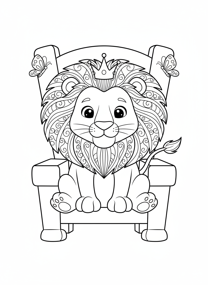 Página de Colorir Majestoso Rei Leão: Diversão Real para Crianças - Leão Desenho para Colorir com Fácil de Colorir e Crianças - Desenho de Contorno Grátis Imprimível