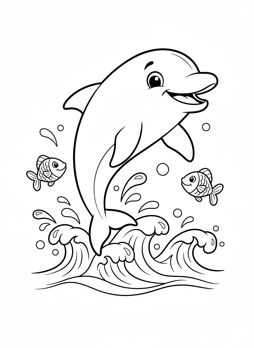楽しいイルカのジャンプぬりえ - 海の動物 ぬりえページ 楽しいと海 - 無料印刷可能な輪郭画