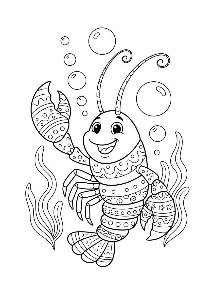 Playful Lobster Underwater Coloring Page for Kids - Ocean Animal Coloring Page featuring Easy to Color and Underwater - Free Printable Outline Drawing for Kids