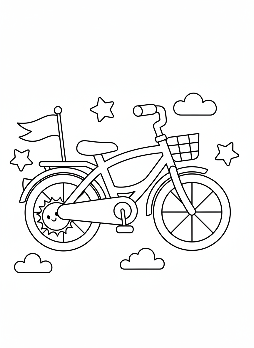 Simple & Cute Bicycle Coloring Page for Kids - Bicycle Coloring Page featuring Children and Cute - Free Printable Outline Drawing for Kids