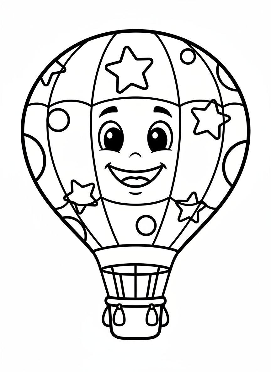 Smiling Hot Air Balloon Coloring Page for Kids - Hot Air Balloon Coloring Page featuring Children and Cute - Free Printable Outline Drawing for Kids