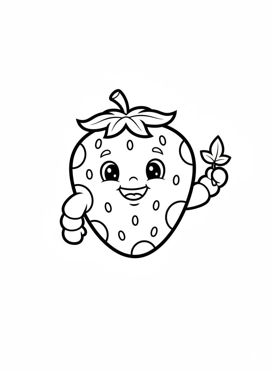 Morango Sorridente: Uma Página de Colorir Fofa e Simples para Crianças - Fruta Desenho para Colorir com Crianças e Fofo - Desenho de Contorno Grátis Imprimível