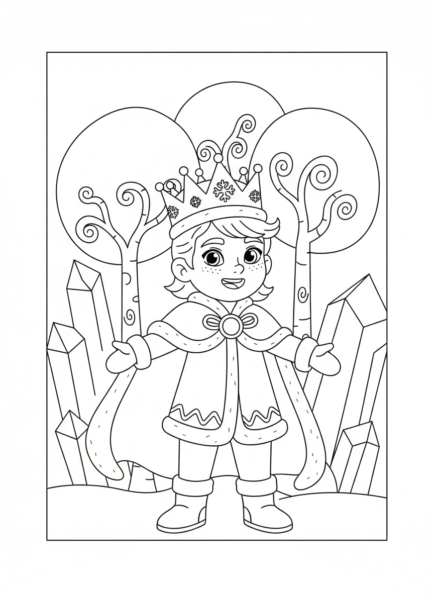 Snow Prince/Princess Adventure Coloring Page - Winter Coloring Page featuring Snow and Seasonal - Free Printable Outline Drawing for Kids
